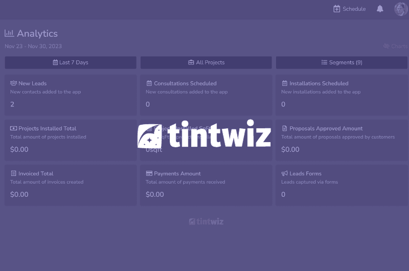 Tint Wiz | CRM Software for PPF Businesses showcasing Analytics feature