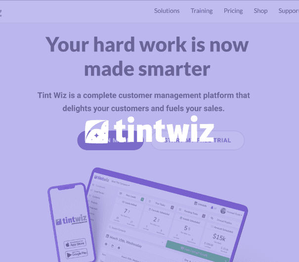Screenshot showing Tint Wiz app's client management features for vehicle wrap businesses
